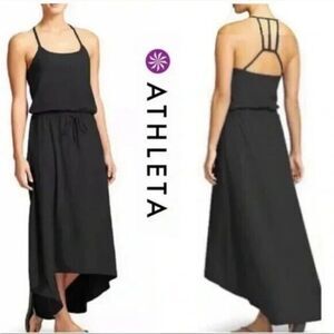 Athleta Women Novella Hi Lo Caged Tank  Maxi Dress Size Sz 16 Black Casual